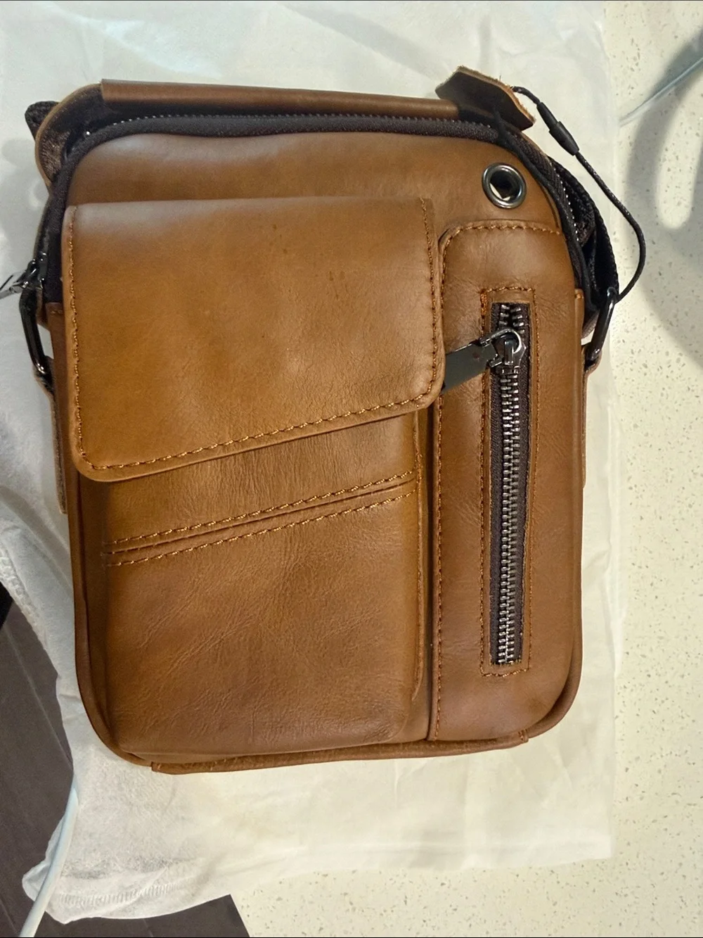 Men's Compact Crossbody Bag - Brown Leather